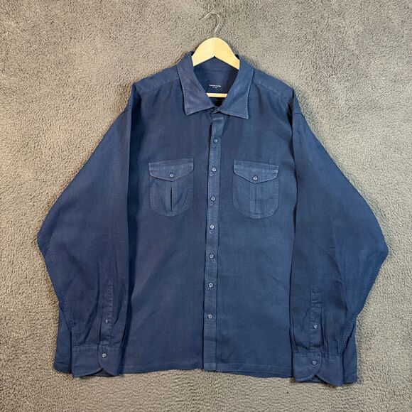 Proper Cloth Shirt Mens 4XL Blue Linen Long Sleeve Button Up Baird McNutt - Picture 1 of 12